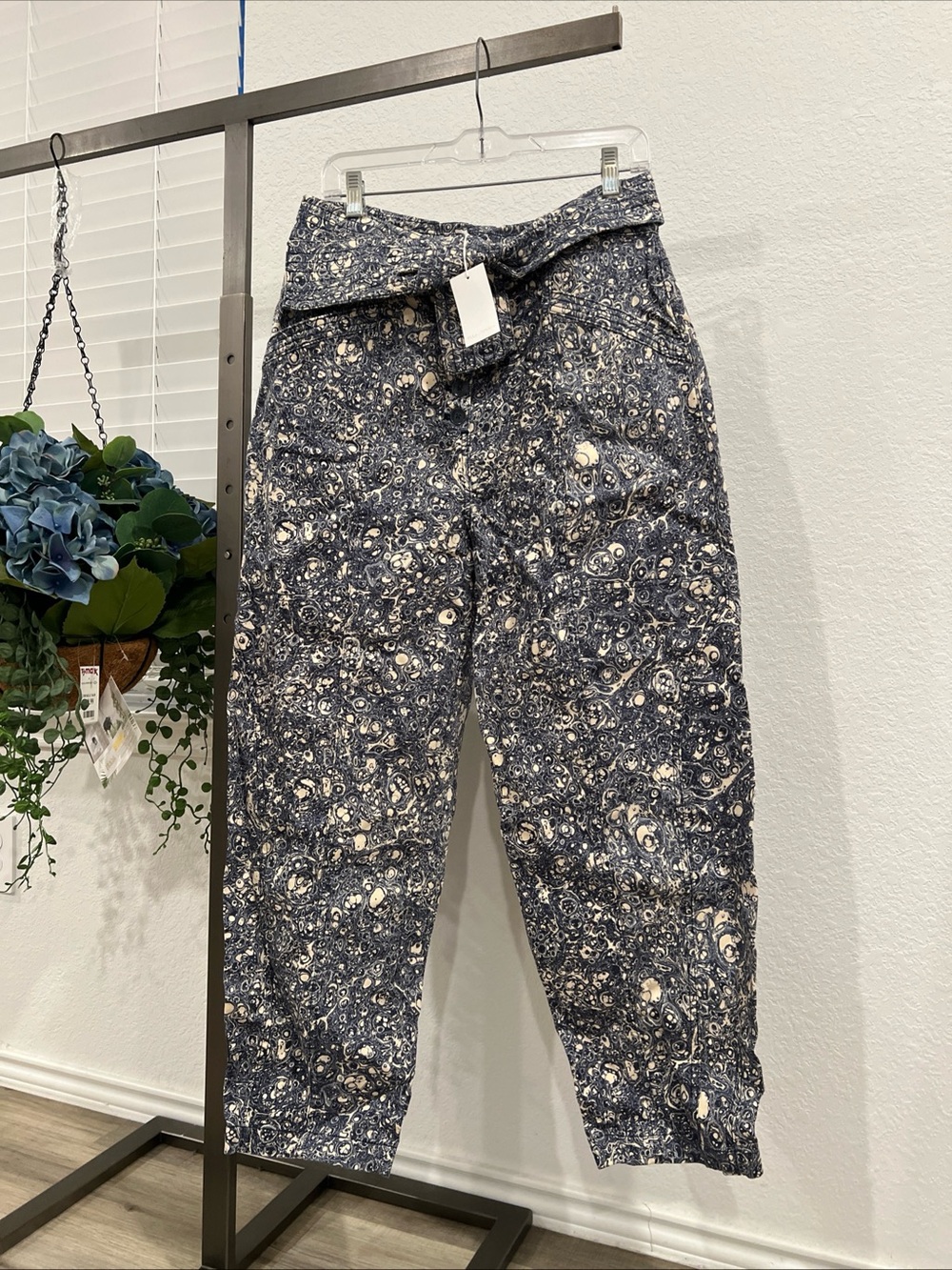 Ulla Johnson Navy and Cream Printed High-Waist Jeans